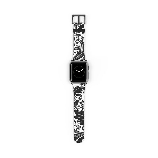velvet-bloom-black-on-white-coloured-damask-print-exclusive-apple-watch-band-Dreamy Phoenix
