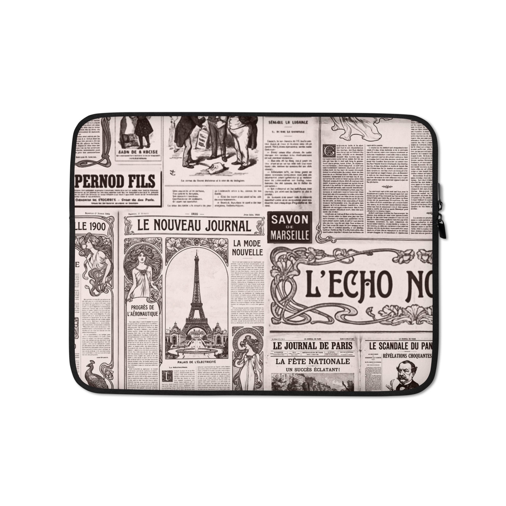 L'Echo-Nouveau-old-french-newspaper-inspired-laptop-sleeve-13-front-Dreamy Phoenix