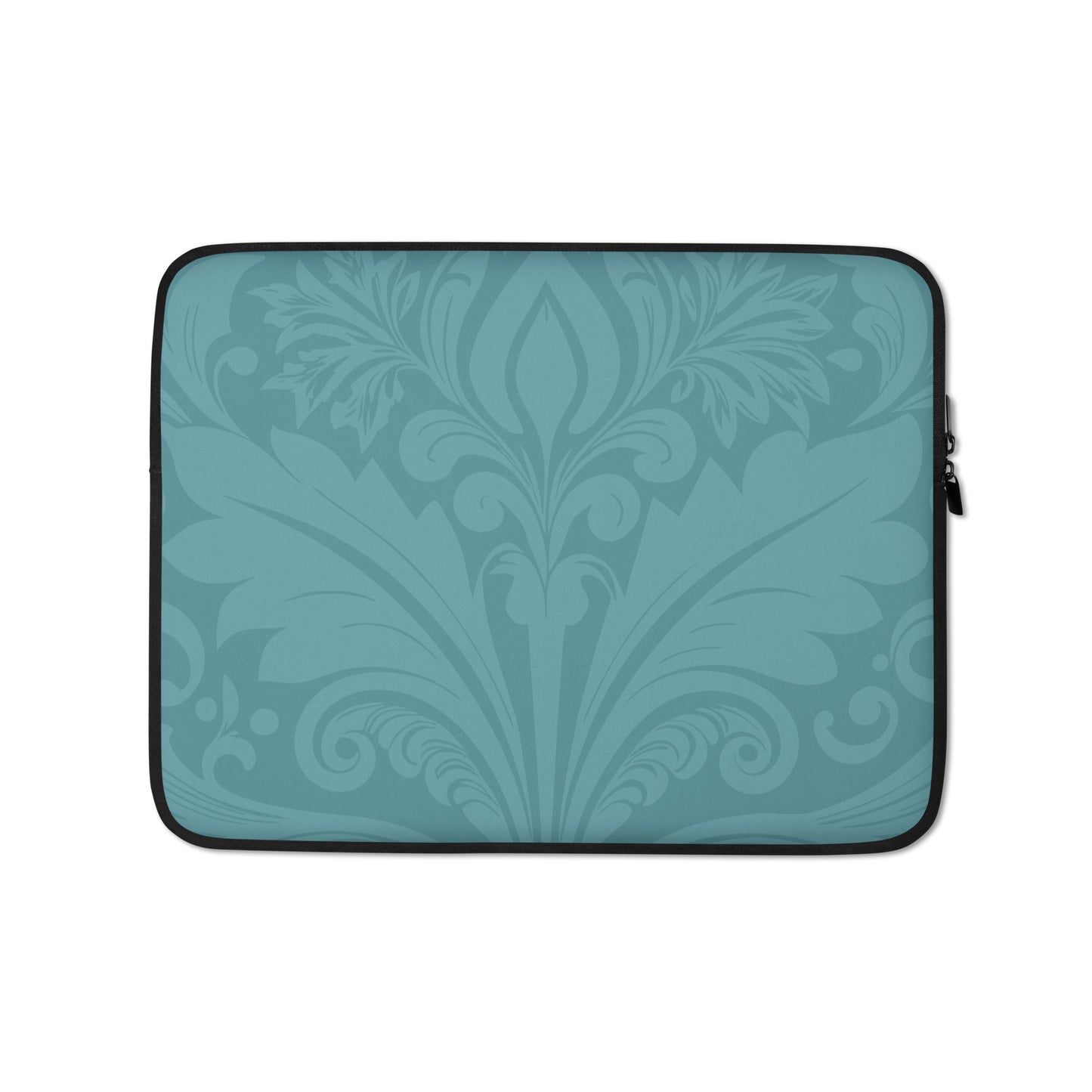 Velvet-Bloom-damask-aqua-coloured-laptop-sleeve-13-inch-front-view-Dreamy Phoenix