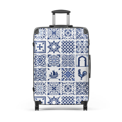 azulejos-portuguese-blue-and-white-tile-inspired-hard-shell-suitcase-large-size-front-view-Dreamy Phoenix