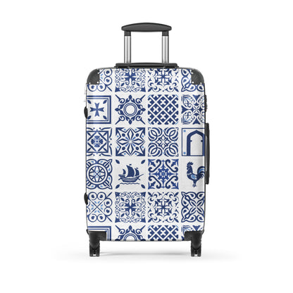 azulejos-portuguese-blue-and-white-tile-inspired-hard-shell-suitcase-medium-size-front-view-Dreamy Phoenix
