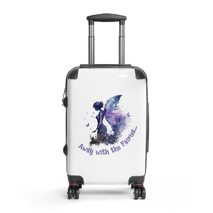 Away-With-The-Fairies-hard-shell-suitcase-white-and-lilac-whimsical-small-front-view-Dreamy Phoenix