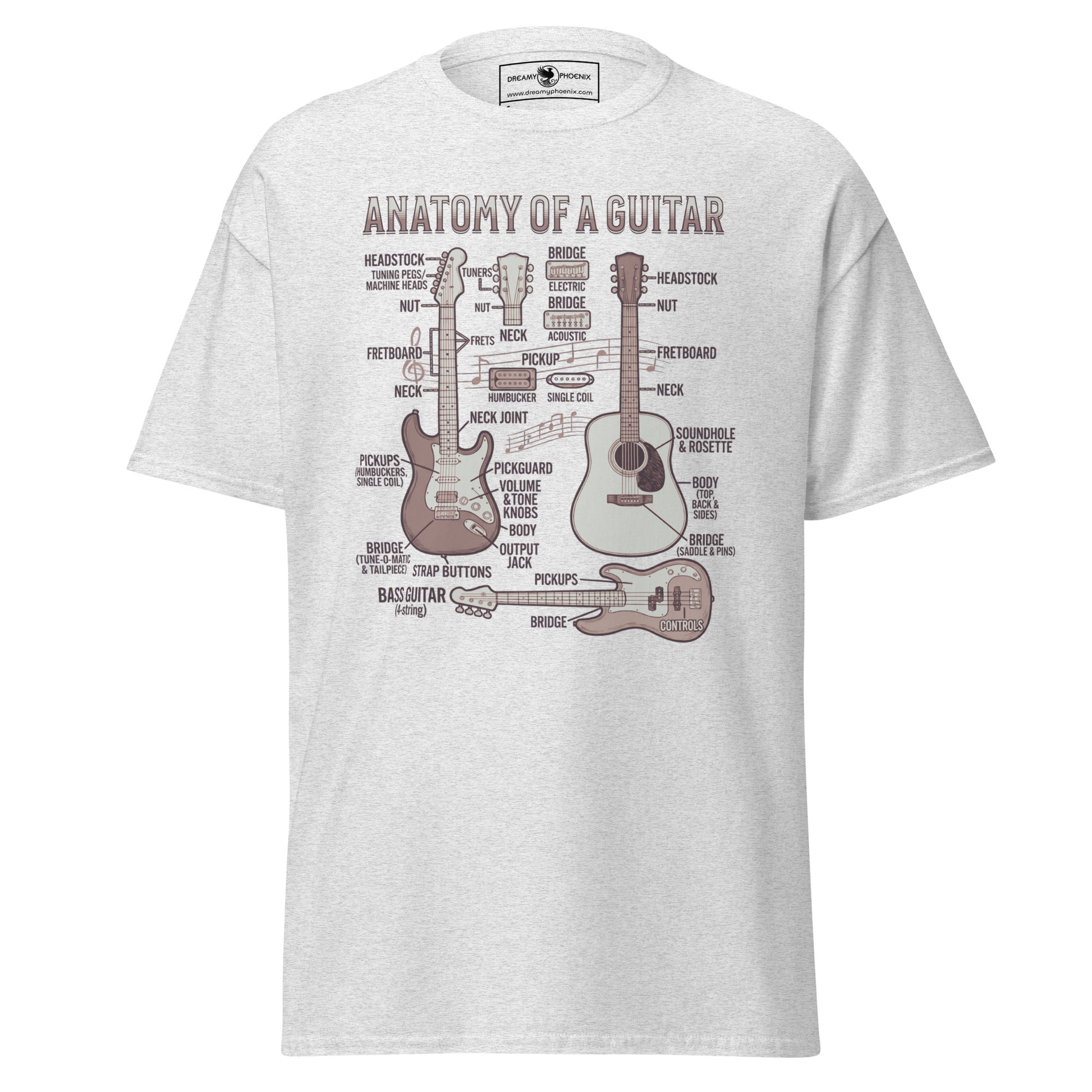 anatomy-of-a-guitar-unisex-classic-tee-ash-colour-front-view-Dreamy Phoenix