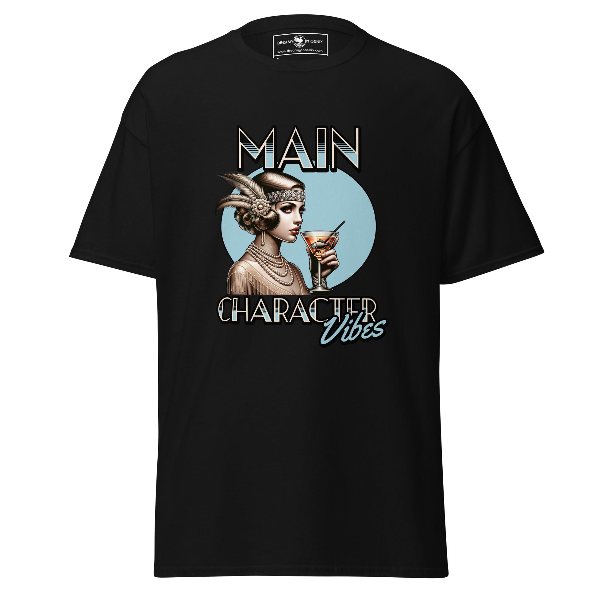 main-character-vibes-roaring-20s-edition-classic-tee-black-front-exclusive-to-Dreamy Phoenix