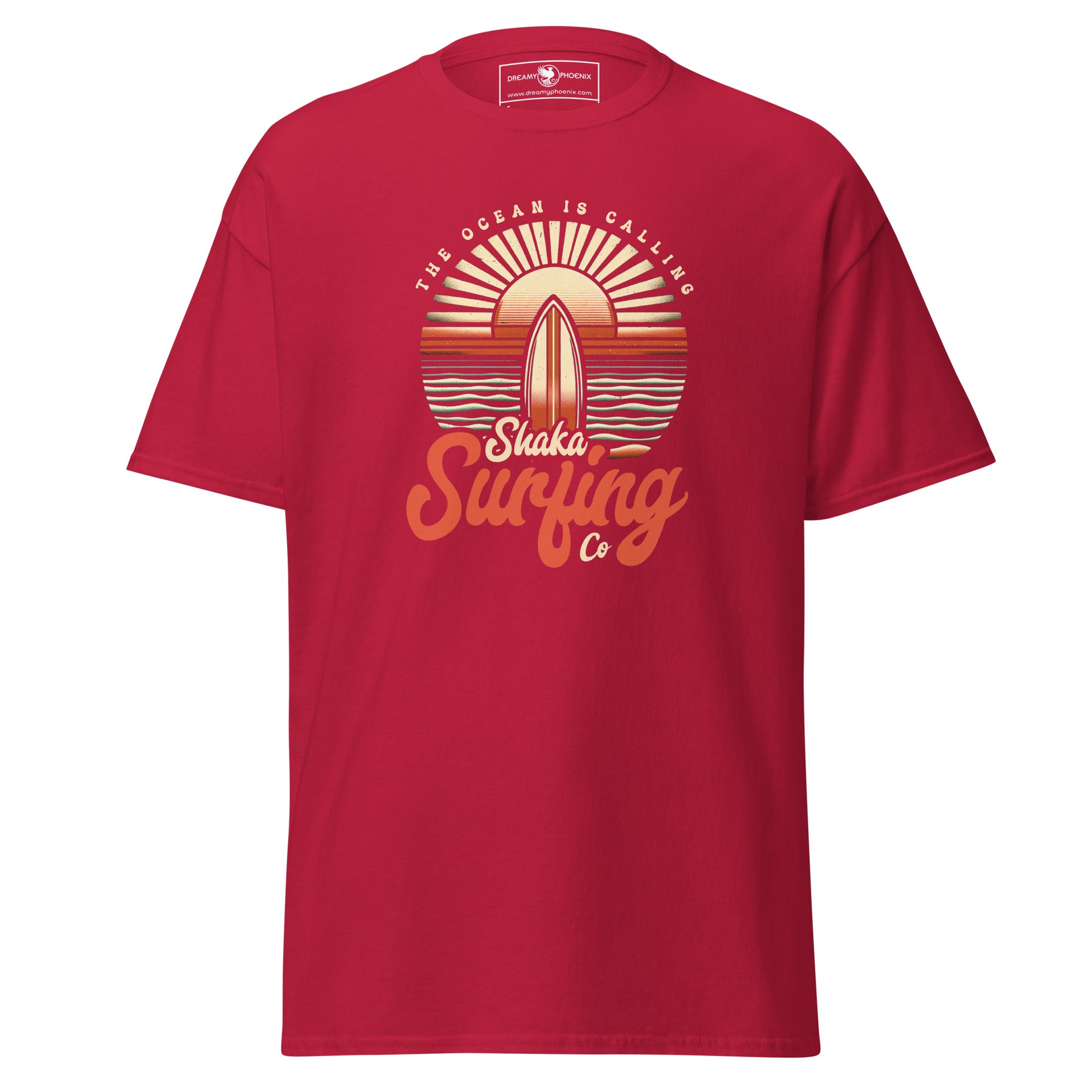 shaka-surfing-co-unisex-classic-tee-cardinal-red-colour-front-view-Dreamy Phoenix