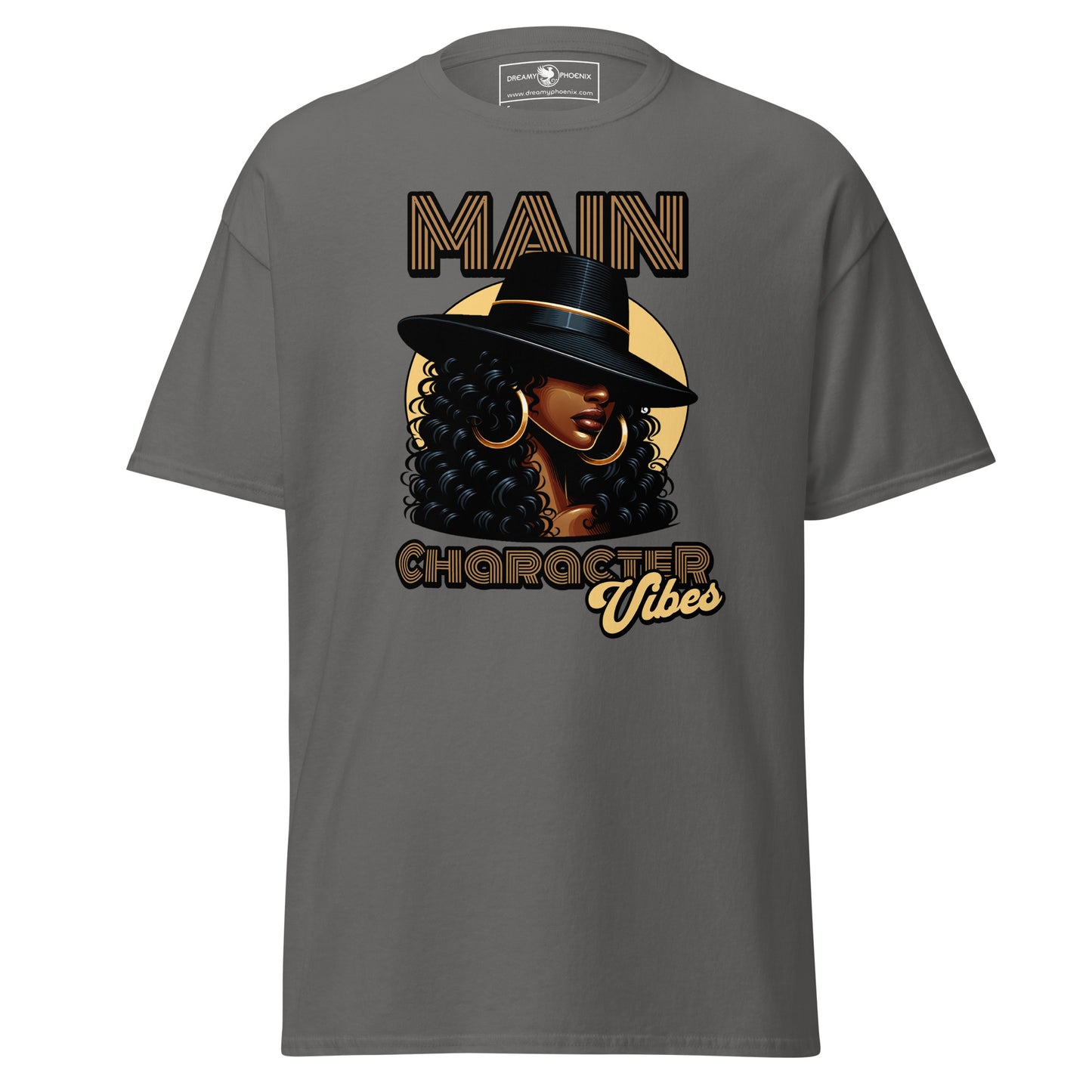 main-character-vibes-retro-motown-edition-classic-tee-charcoal-colour-front-exclusive-to-Dreamy Phoenix