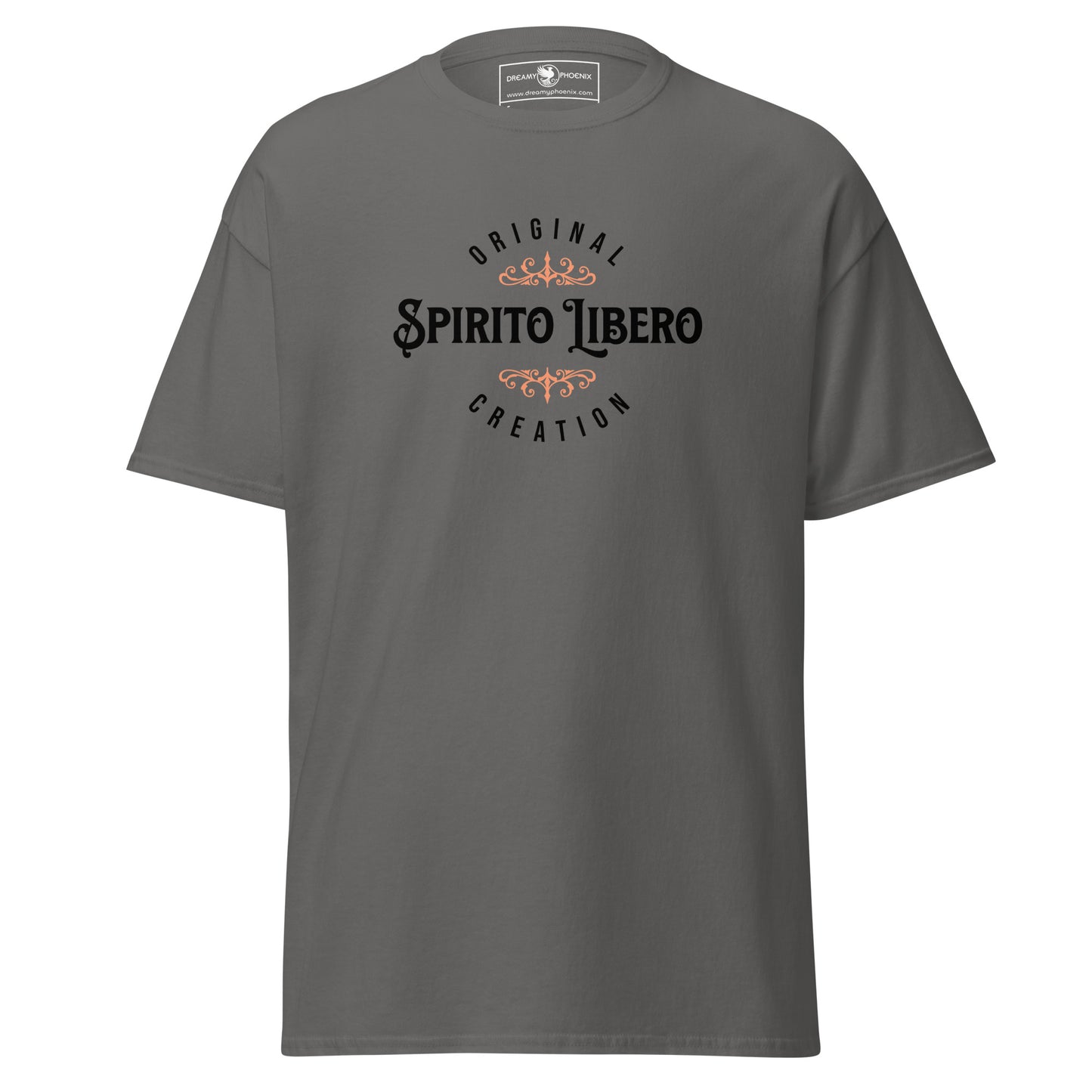 spirito-libero-free-spirit-unisex-classic-tee-charcoal-colour-front-view-Dreamy Phoenix