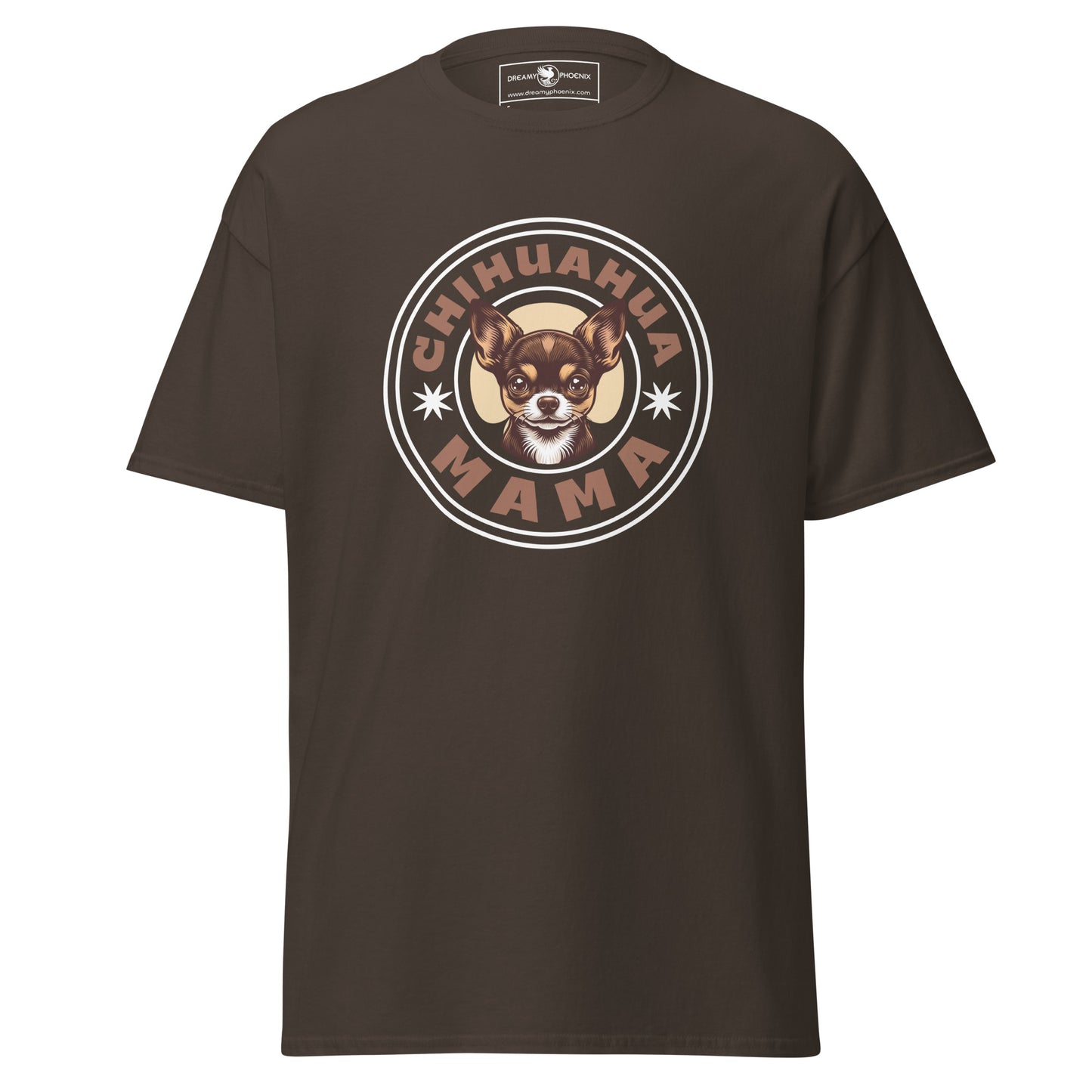 chihuahua-mama-classic-unisex-tee-dark-chocolate-colour-front-view