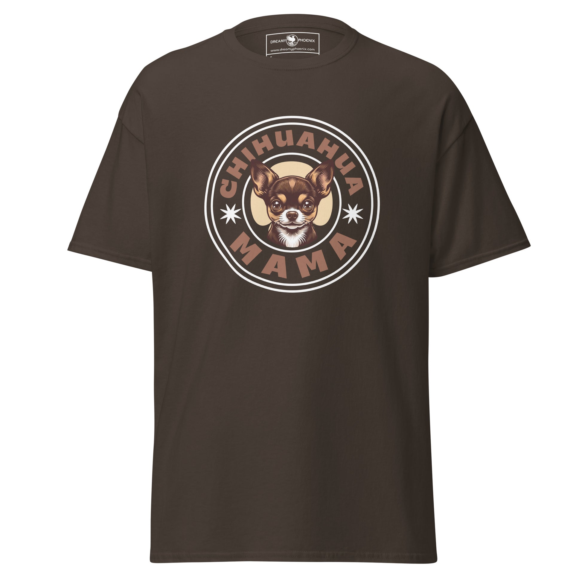 chihuahua-mama-classic-unisex-tee-dark-chocolate-colour-front-view