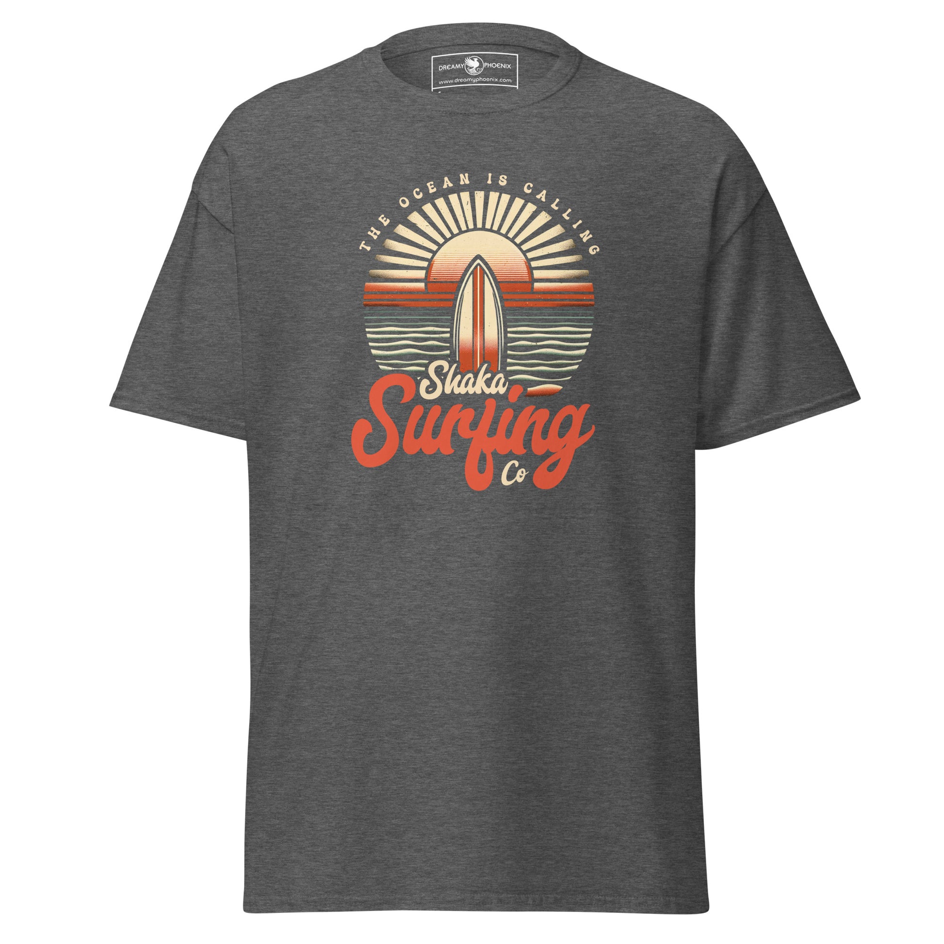 shaka-surfing-co-unisex-classic-tee-dark-heather-colour-front-view-Dreamy Phoenix