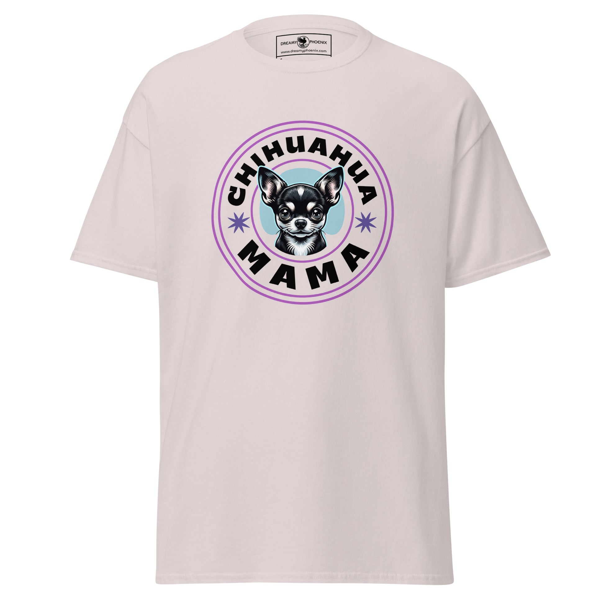 cute black chihuahua-mama-classic-tee ice grey colour front view