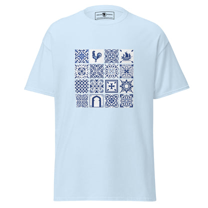 azulejos-blue-and-white-tile-inspired-unisex-classic-tee-light-blue-colour-front-view-Dreamy Phoenix