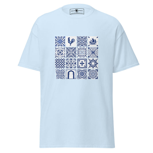azulejos-blue-and-white-tile-inspired-unisex-classic-tee-light-blue-colour-front-view-Dreamy Phoenix
