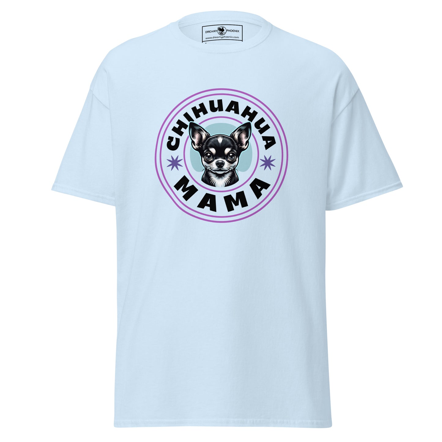 cute black chihuahua-mama-classic-tee light blue colour front view