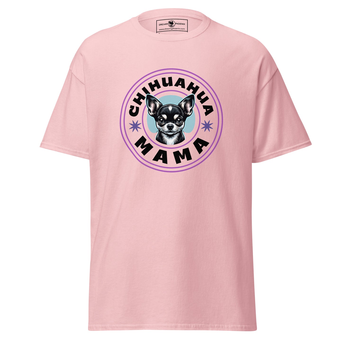 cute black chihuahua-mama-classic-tee light pink colour front view
