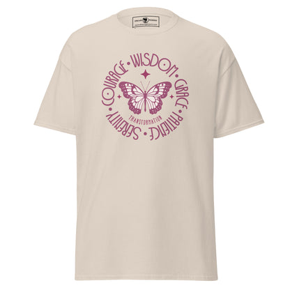 butterfly-transformation-wisdom-courage-grace-patience-serenity-classic-tee-natural-colour-front-view-Dreamy Phoenix