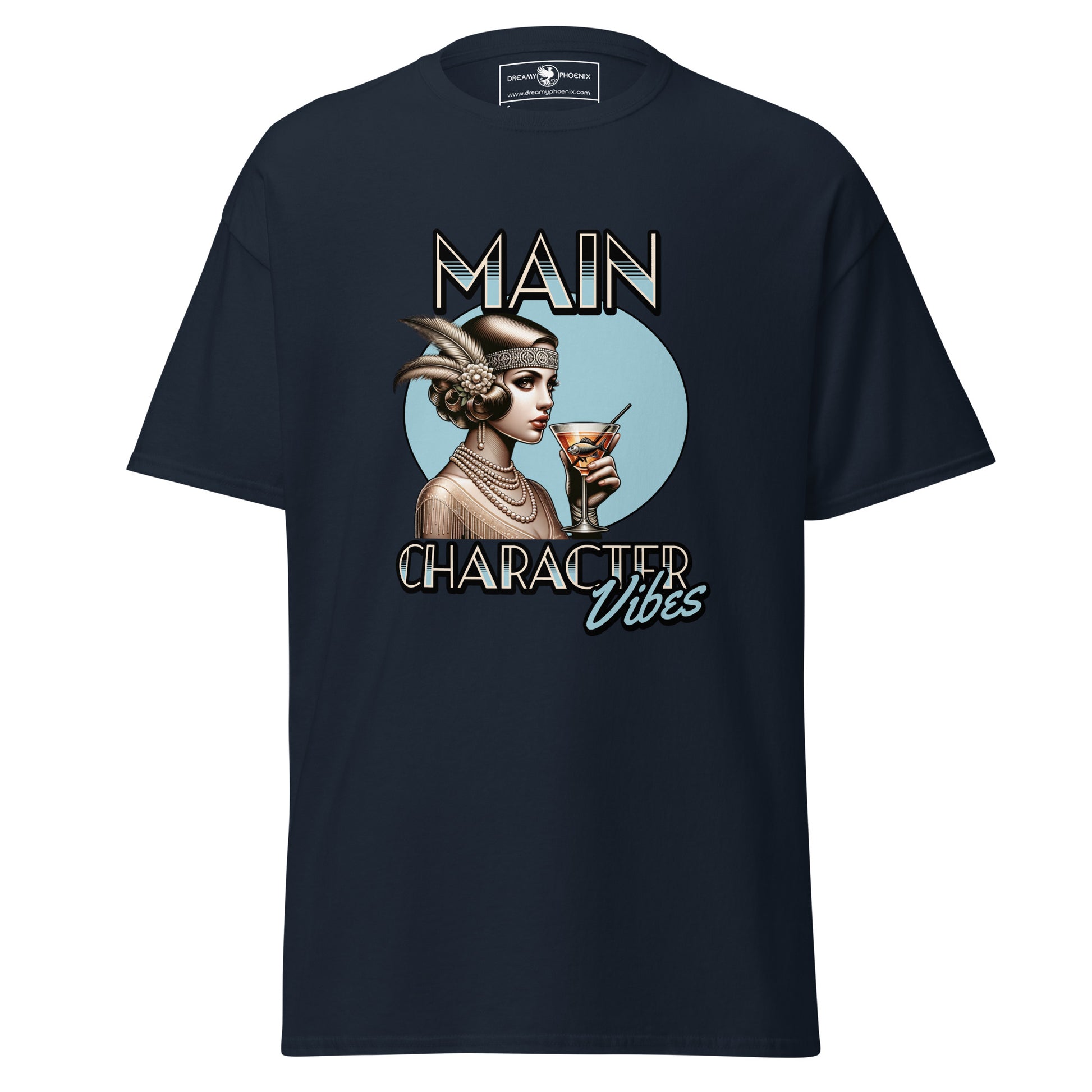 main-character-vibes-roaring-20s-edition-classic-tee-navy-front-exclusive-to-Dreamy Phoenix