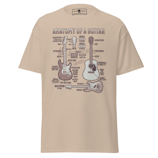 anatomy-of-a-guitar-unisex-classic-tee-sand-colour-front-view-Dreamy Phoenix