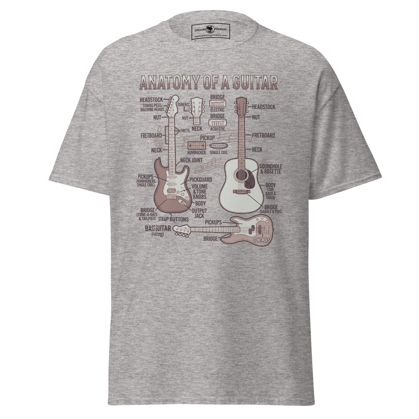 anatomy-of-a-guitar-unisex-classic-tee-sport-grey-colour-front-view-Dreamy Phoenix