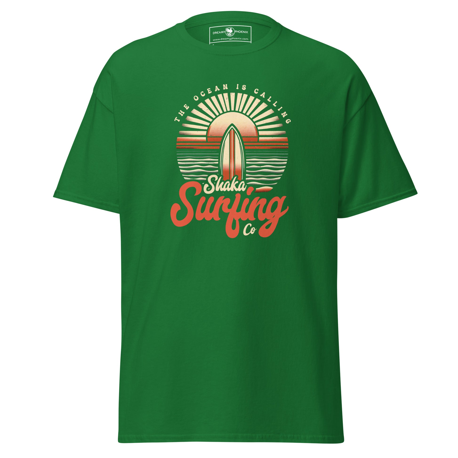 shaka-surfing-co-unisex-classic-tee-turf-green-colour-front-view-Dreamy Phoenix