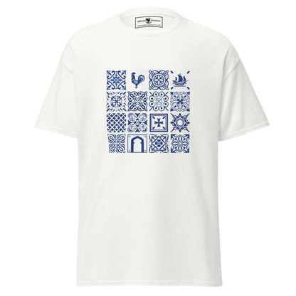 azulejos-blue-and-white-tile-inspired-unisex-classic-tee-white-colour-front-view-Dreamy Phoenix