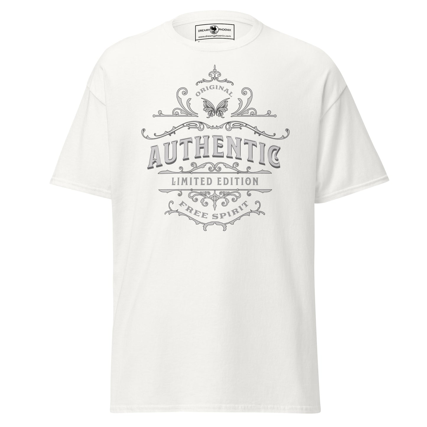 authentic-free-spirit-vintage-style-unisex-classic-tee-white-front-view-Dreamy Phoenix