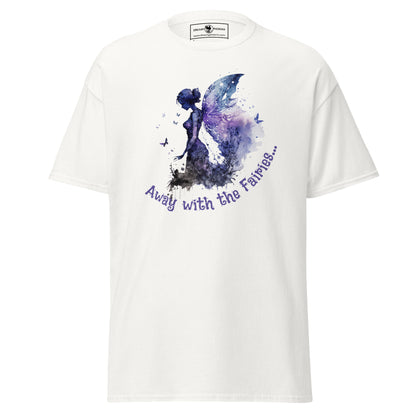 away-with-the-fairies-whimsical-unisex-classic-tee-purple-on-white-front-view-Dreamy Phoenix