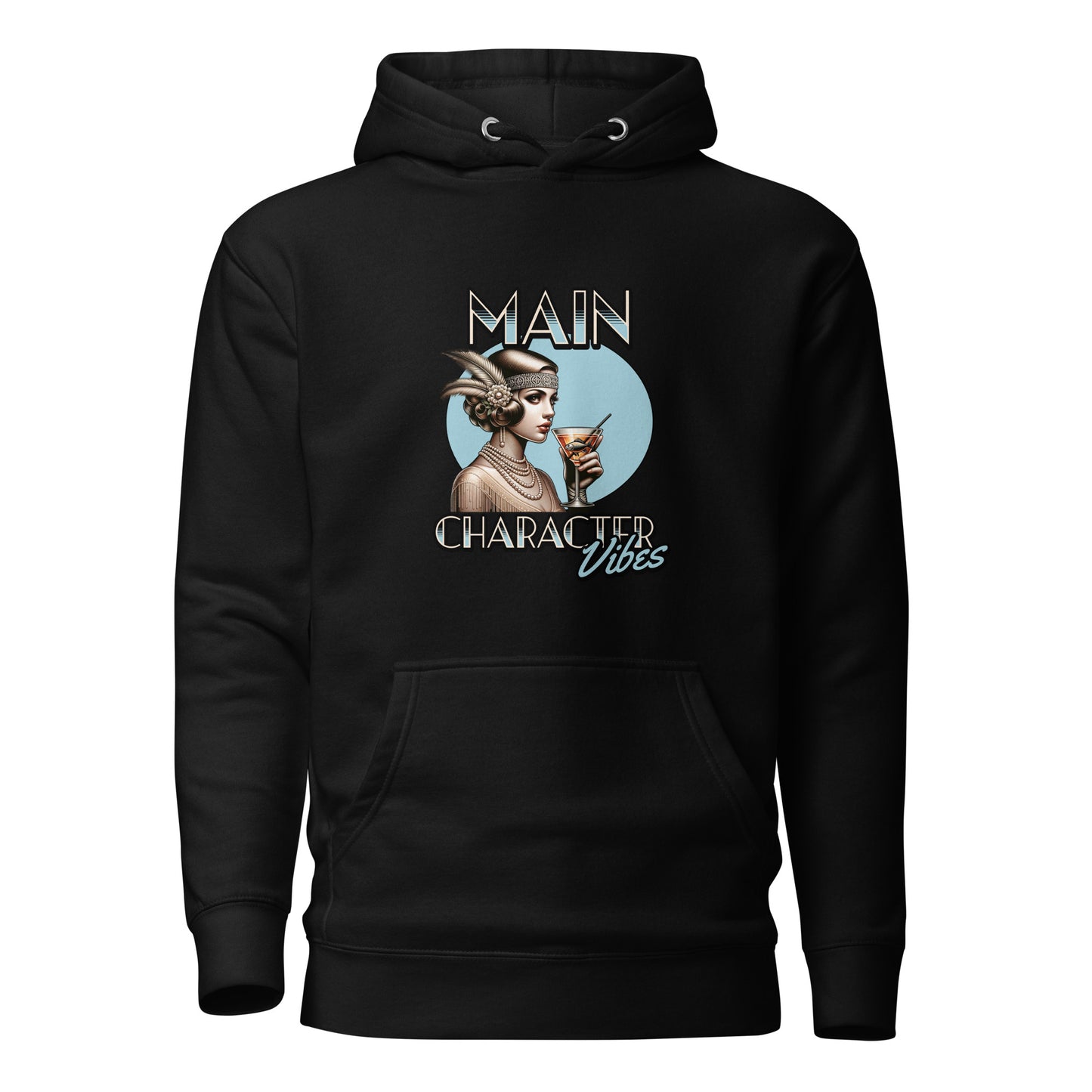 Main Character Vibes-20s-edition-unisex-premium-pullover-hoodie-black-front-view-Dreamy Phoenix