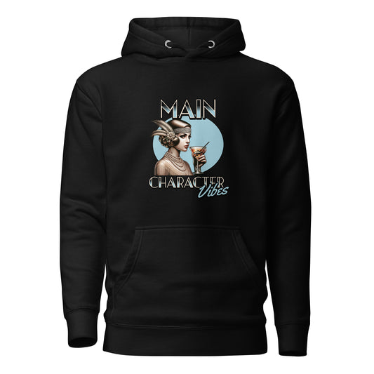 Main Character Vibes-20s-edition-unisex-premium-pullover-hoodie-black-front-view-Dreamy Phoenix