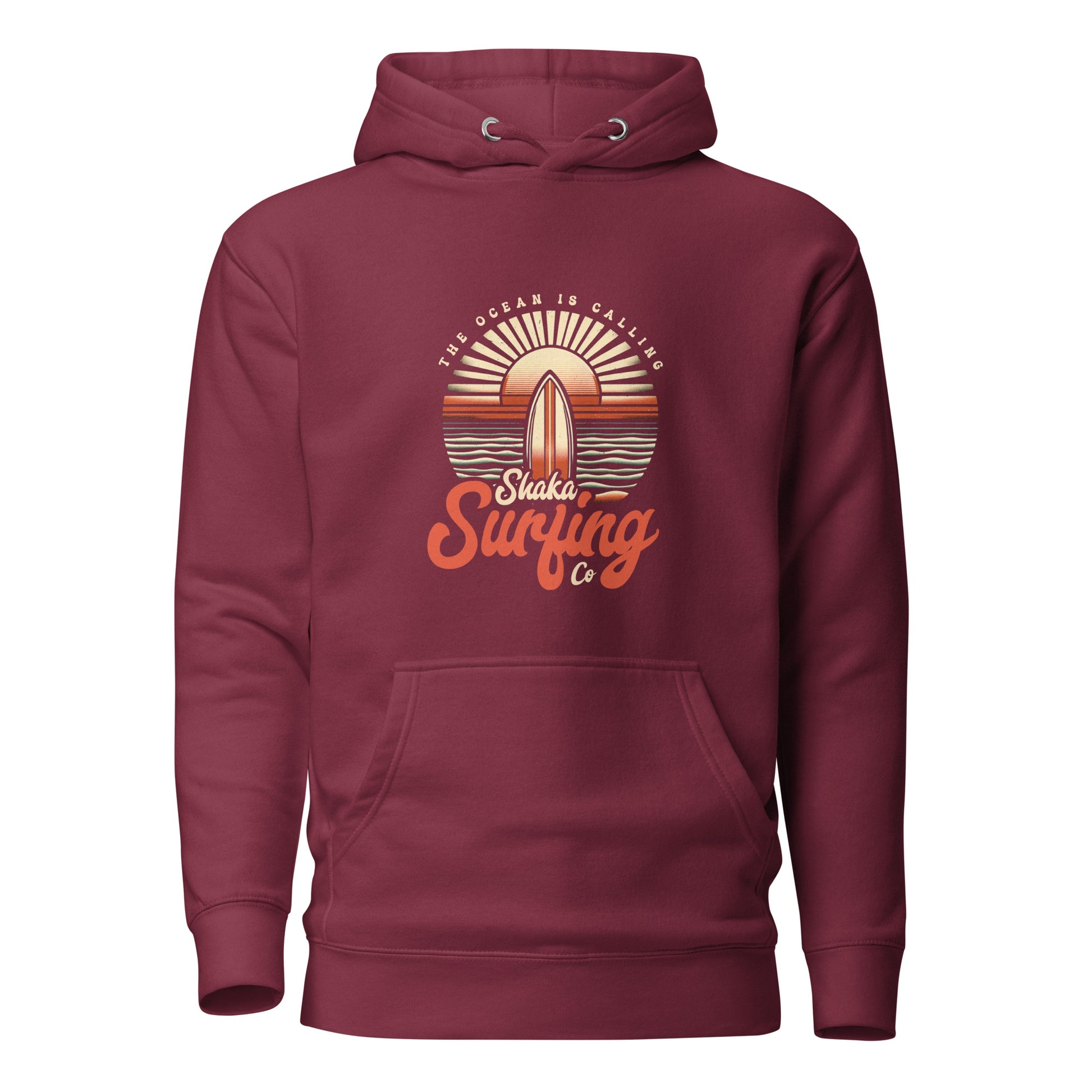 shaka-surfing-co-unisex-premium-pullover-hoodie-maroon-front-view-Dreamy Phoenix
