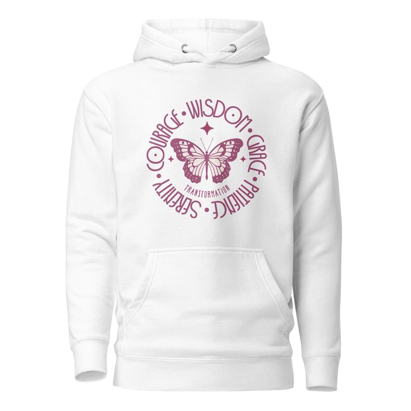 butterfly-transformation-courage-wisdom-grace-patience-serenity-unisex-premium-pullover-hoodie-white-front-view-Dreamy Phoenix